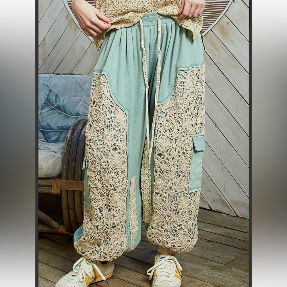 POL NWOT Thermal Crochet Mix Jogger Pants
